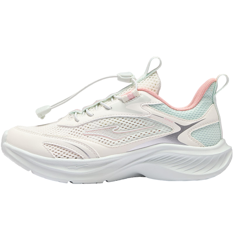 ERKE Kids Sports Shoes Boys and Girls Children's Lightweight Running Shoes with Drawstring Microcrystalline White/Ice Green Size 34