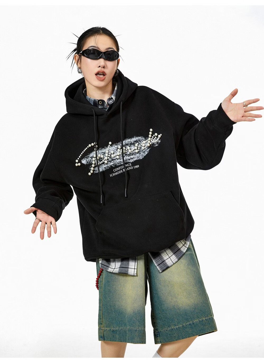 ICH MODE American Style Gray Hoodie Women 2026 Spring New Loose Casual Pullover Jacket White S 14