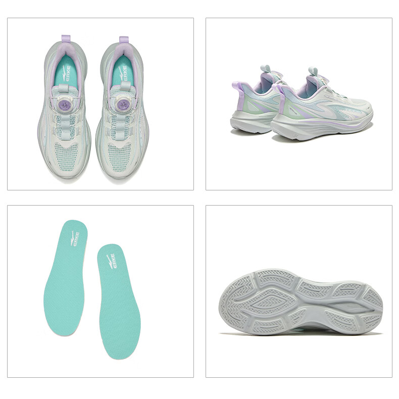 ERKE Kids Breathable Sports Shoes Boys and Girls Children's Cushioning Durable Running Shoes Microcrystalline White/Snow Cream/Aqua Green Size 36 49