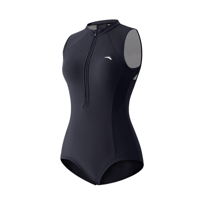 ANTA Women's One-Piece Triangle Swimsuit, Professional Training Swimwear, Quick-Drying, Sun-Protective, Speed-Friendly, Chlorine-Resistant Swimming Gear, Black XL