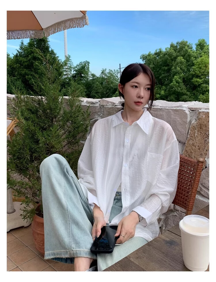 ICH MODE "Island Memory" Summer Physical Sunscreen Shirt Beach Tencel Shirt Cover-up Lightweight Jacket Blue XL 1