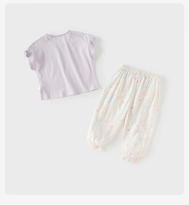 DAVE & BELLA Girls' Antibacterial Quick-Dry Short Sleeve Mosquito-Repellent Pants Summer Set Baby A-Class 12
