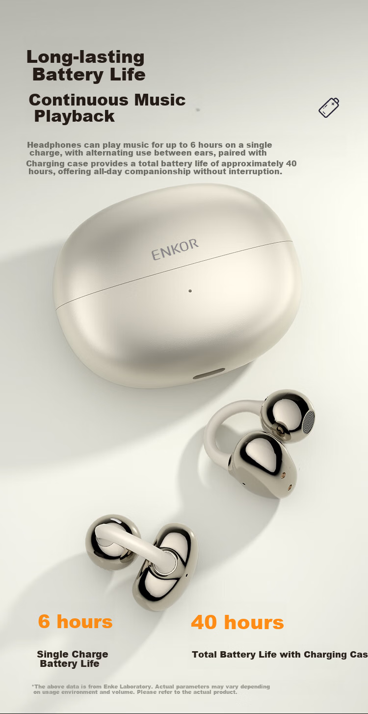 ENKOR EW21 Clip-On Bluetooth Earphones Open-Ear Wireless Sports Running Cycling Ear-Hook Compatible with Apple Huawei Xiaomi Phones 8