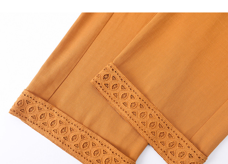 Demana [with Linen Lyocell] Spring Forest Style High-Waist Drawstring Lace Trim Spliced Women's Nine-Point Casual Pants 15