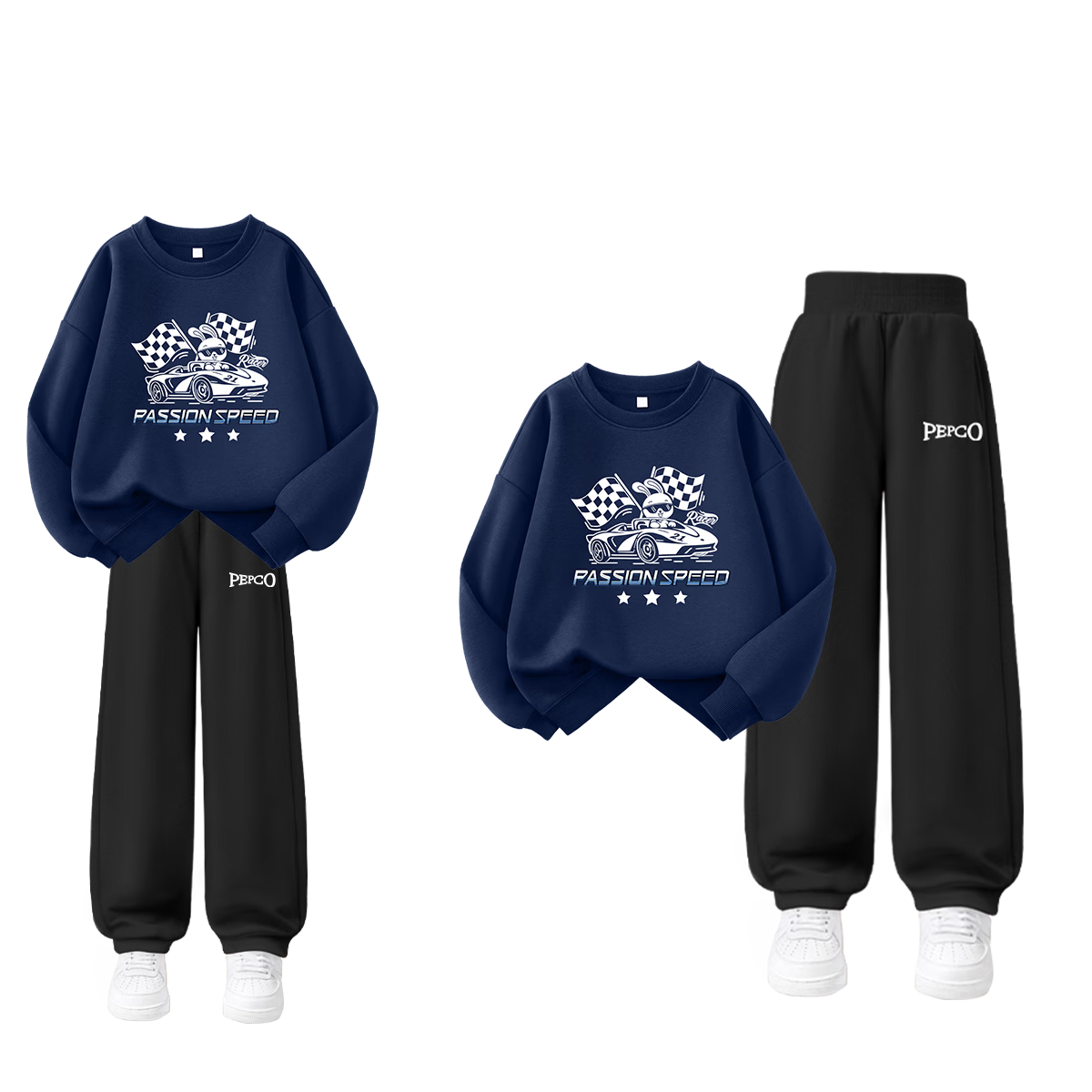 PEPCO Boys' Spring and Autumn New Sweatshirt and Sweatpants Sportswear Two-Piece Set for Older Kids Stylish Navy Blue 150