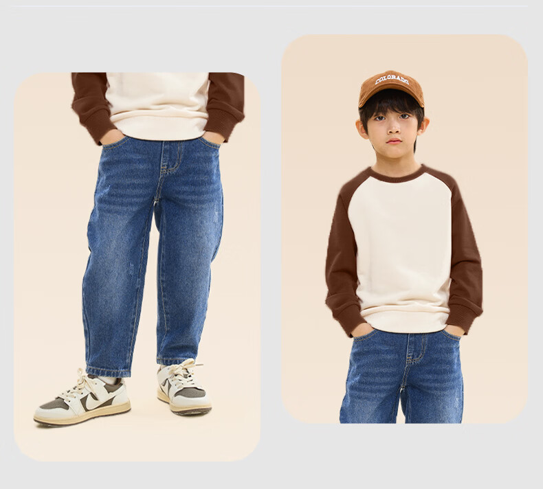 Baleno Kids Denim Jeans 2026 Autumn Winter Fleece-Lined Warm Pants for Boys and Girls 1