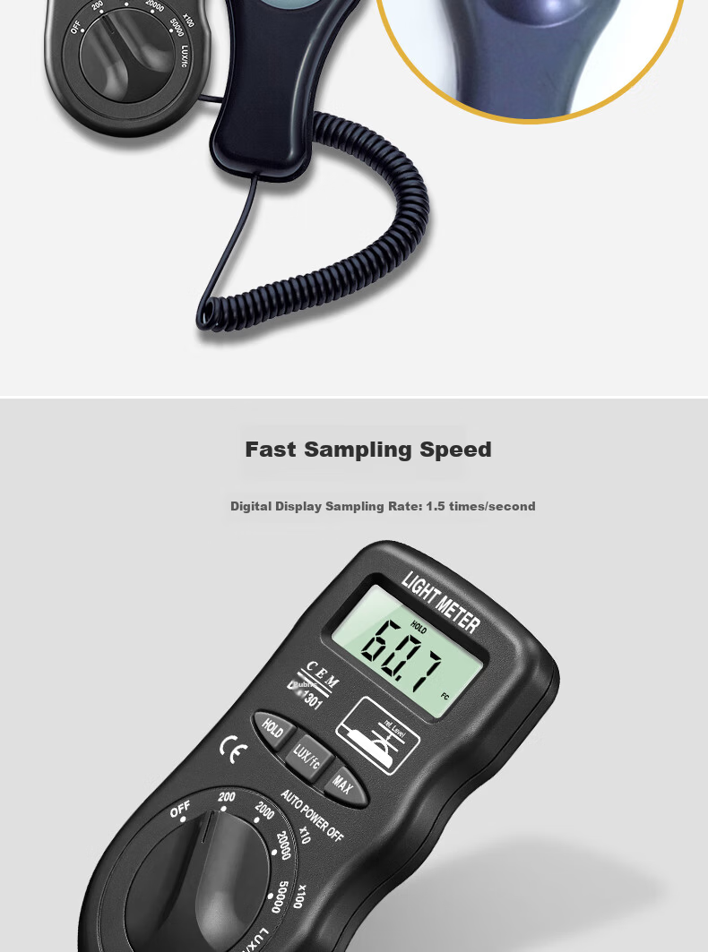CEM DT-1301 Professional High-Precision Lux Meter Light Meter High-Resolution Illuminance Meter 5