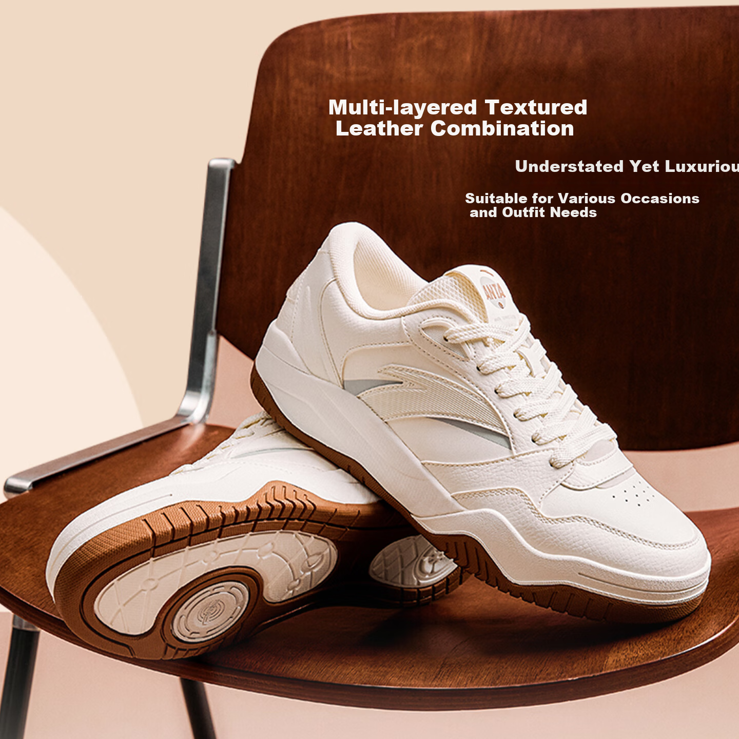 Anta Wave 4.0 | Men's Casual Low-Top Colorblock Skate Shoes, Height-Increasing White Sports Sneakers