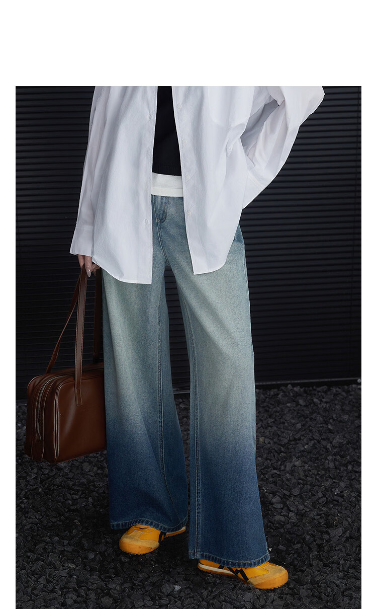 Demana Cotton Soft New Fluff Spring Retro Hand-Washed Gradient Design Straight Wide-Leg Slimming High-End Jeans for Women 4