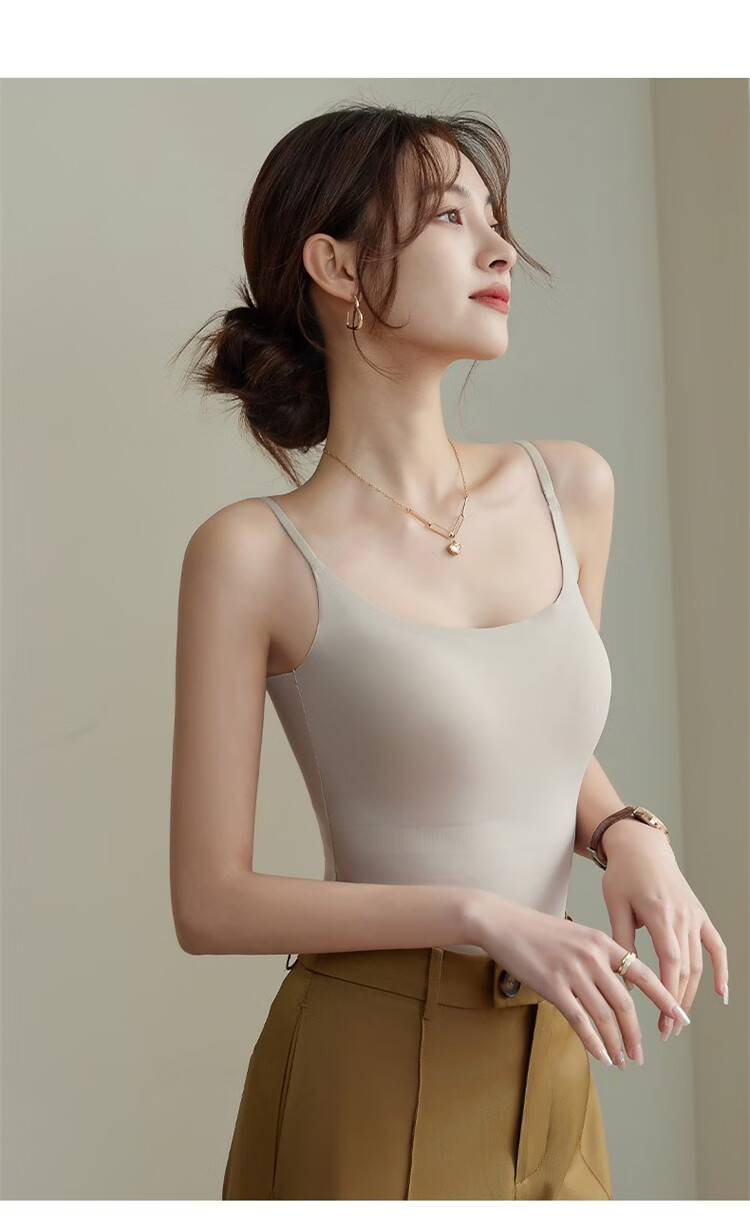 Urban Beauty [No Bra Needed] Women's Camisole with Chest Pad, Ice Silk Thin Seamless Back Beauty Underwear, Wearable as Outerwear or Innerwear 11