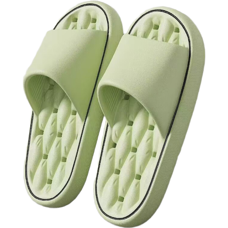 Seven-Color Spinning Water-Leakage Slippers Men Soft Sole Bathroom Hollow Thick Non-Slip Couple Shower Home Women Green Size 36-37