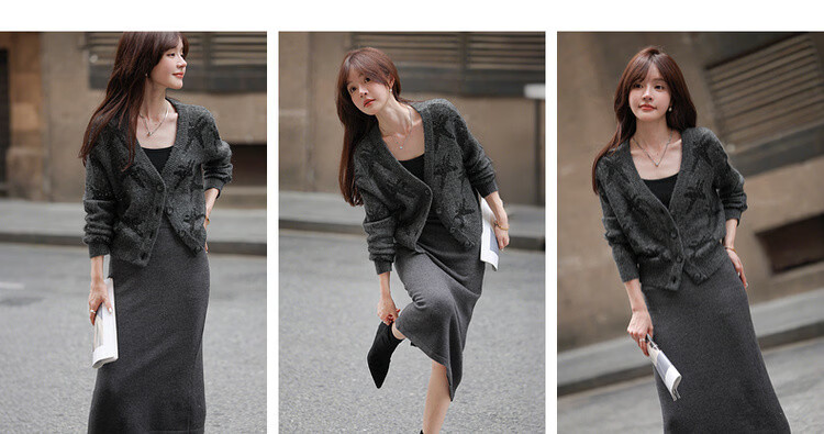 MT Shiny Romance Autumn Sequin V-Neck Wool Blend Short Knit Cardigan for Women 5