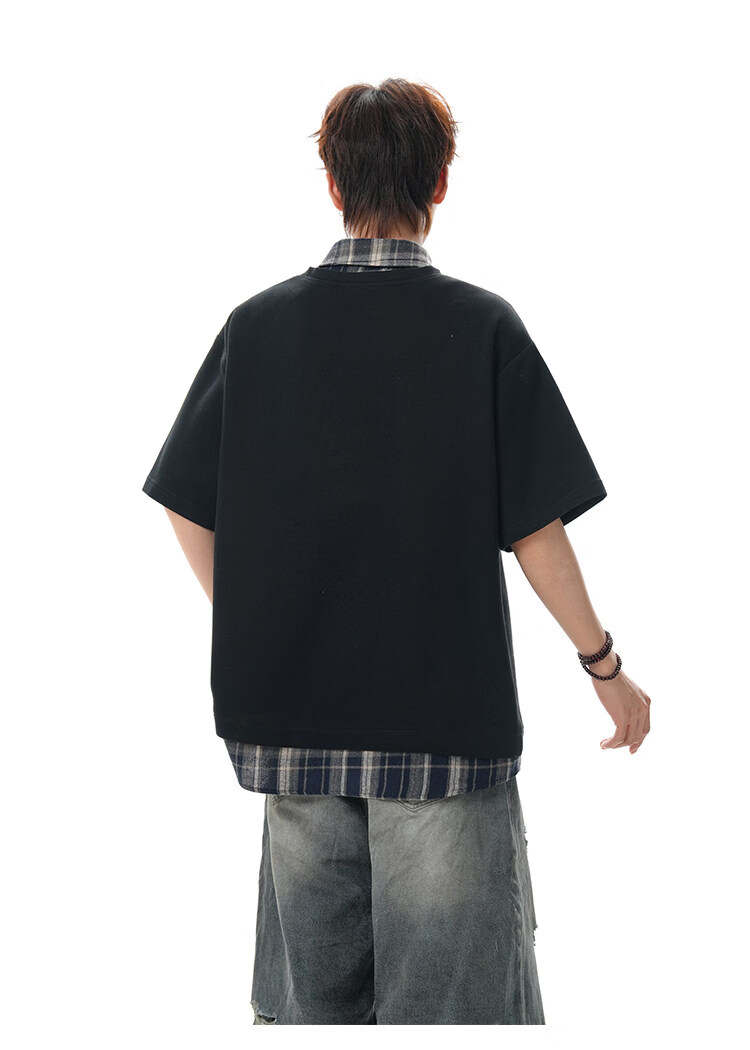 Foss Phil American Style Two-in-One Short Sleeve Polo Shirt Men Spring Summer Loose Casual T-Shirt DT6242 Black 3XL 15