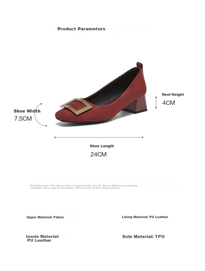 BASTO 26 Spring Fabric Women's Shoes Simple Commuter Block Heel Square Toe Flats B5288AQ6 Coffee Color 37 3