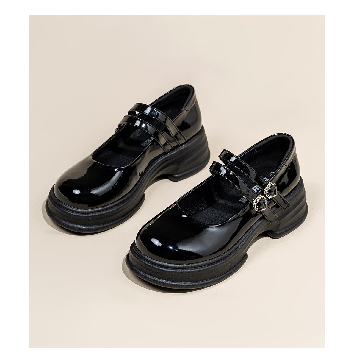 Warrior Mary Jane Women's Shoes New Spring Thick Sole French Style Loafers Versatile School Style Black JK Leather Shoes Black 39 12
