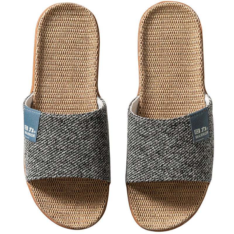 Warrior Linen Slippers Men's Indoor Non-Slip Odor-Resistant Cotton Linen Floor Sandals 0016 Black Size 40-41