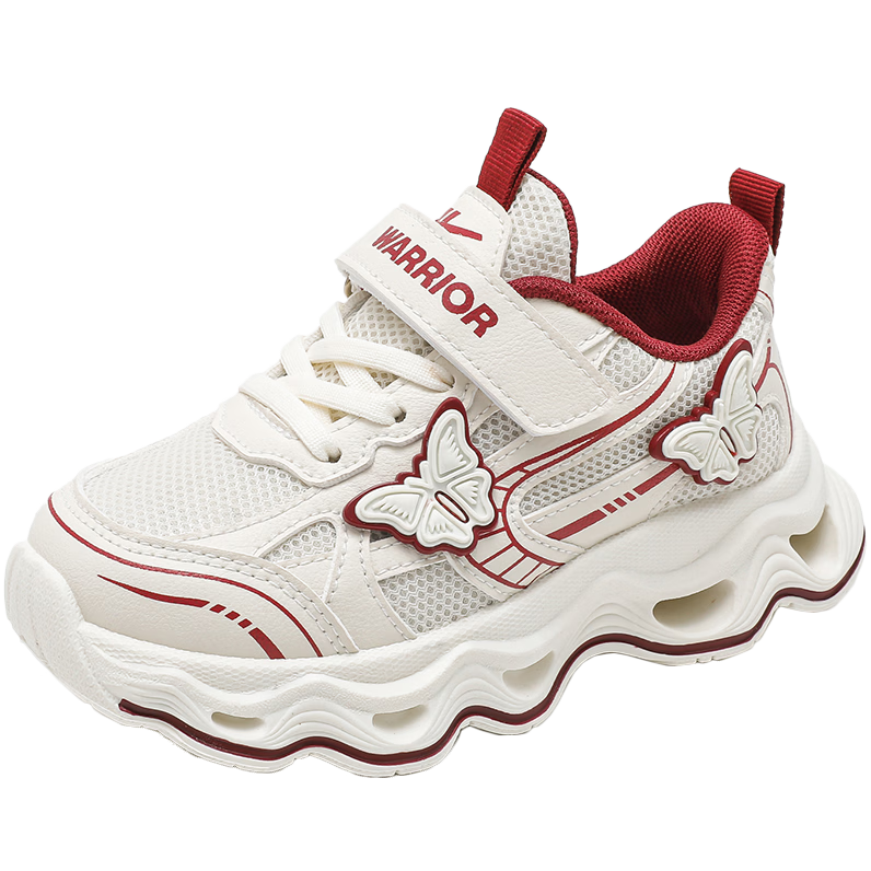 Warrior Spring-Autumn Girls' Versatile Dad Sneakers Breathable Mesh Casual Sports Shoes WZ-2201 Rice Wine Red Size 31