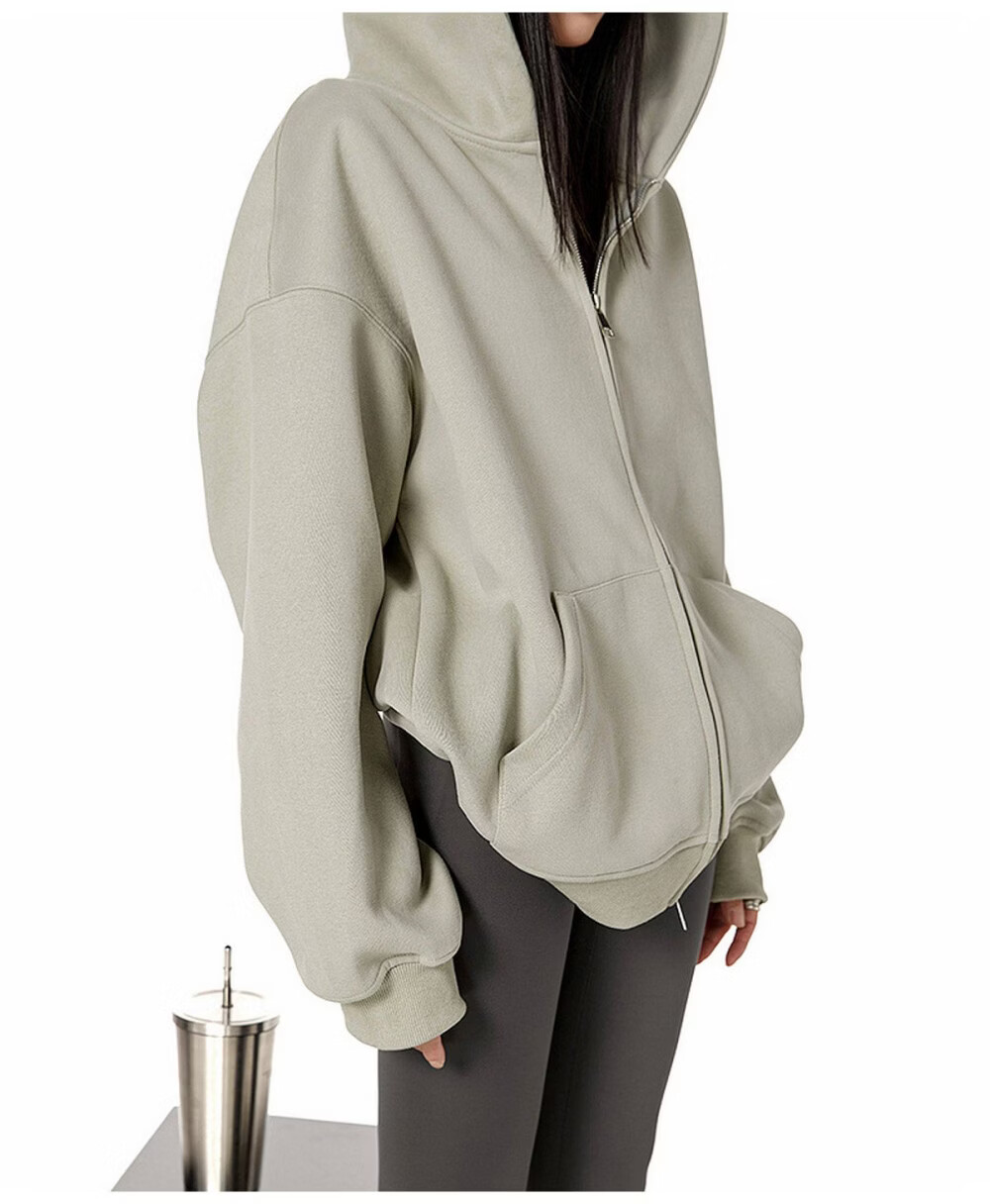 ICH MODE Women's American Style Hoodie Jacket 2026 Spring Autumn New Loose Fit Zip-up Lazy Long Sleeve Top Black S 22