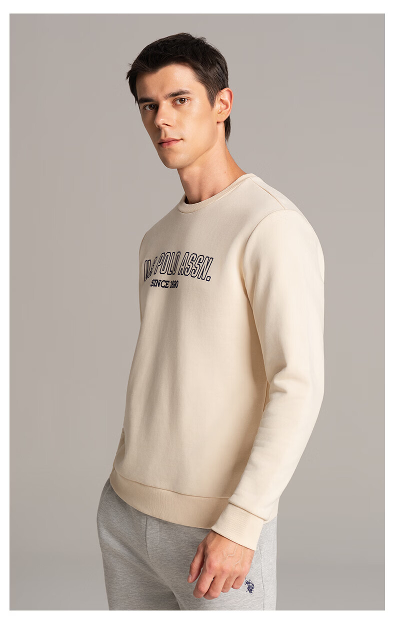 U.S. POLO ASSN. Men's Fleece-Lined Heavyweight Long Sleeve Sweatshirt Casual Loose Fit White XL 12