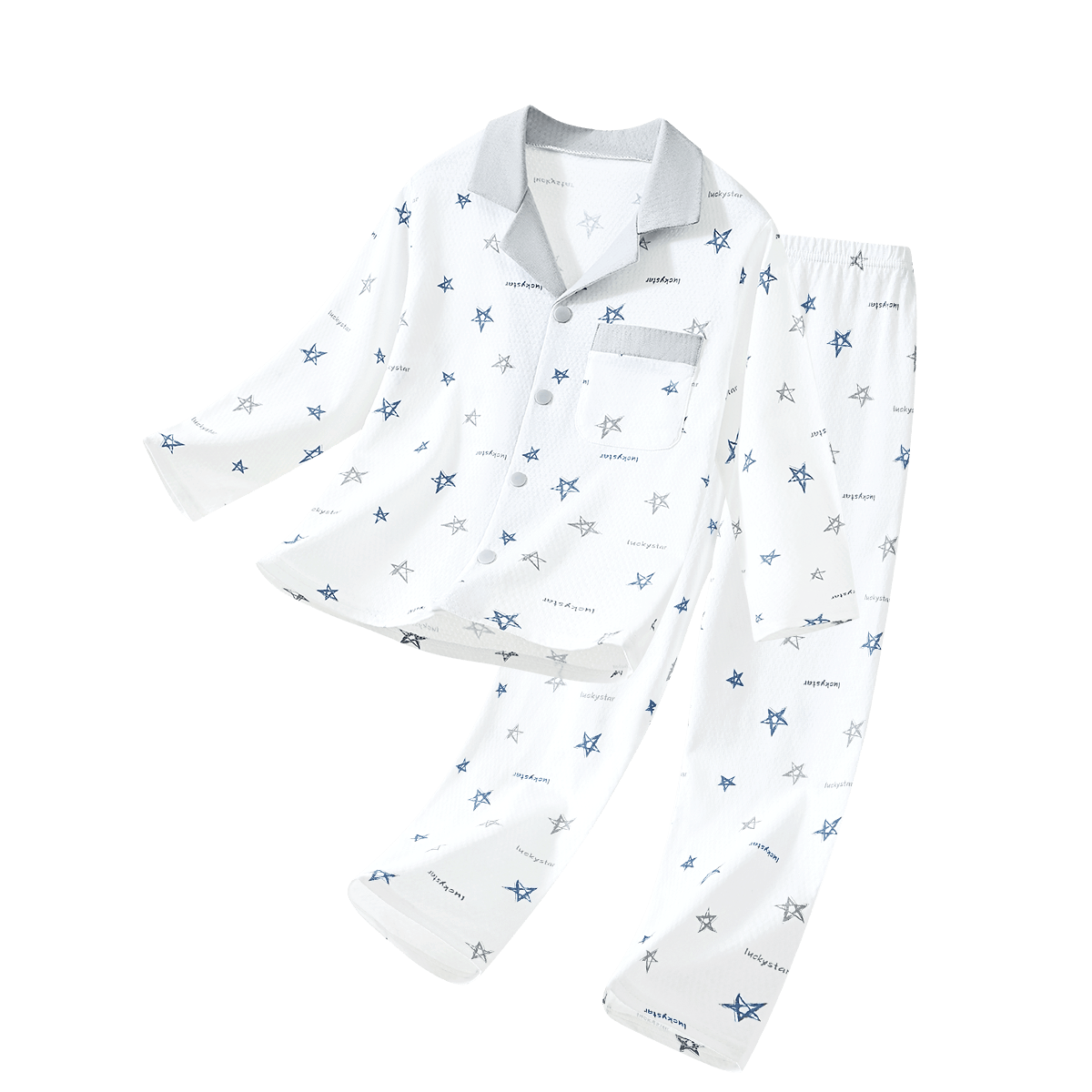 Yiershuang Boys' Cotton Mesh Long Sleeve Pajama Set Spring Summer Kids' Homewear for Older Boys and Teenagers Air-Conditioned Clothing