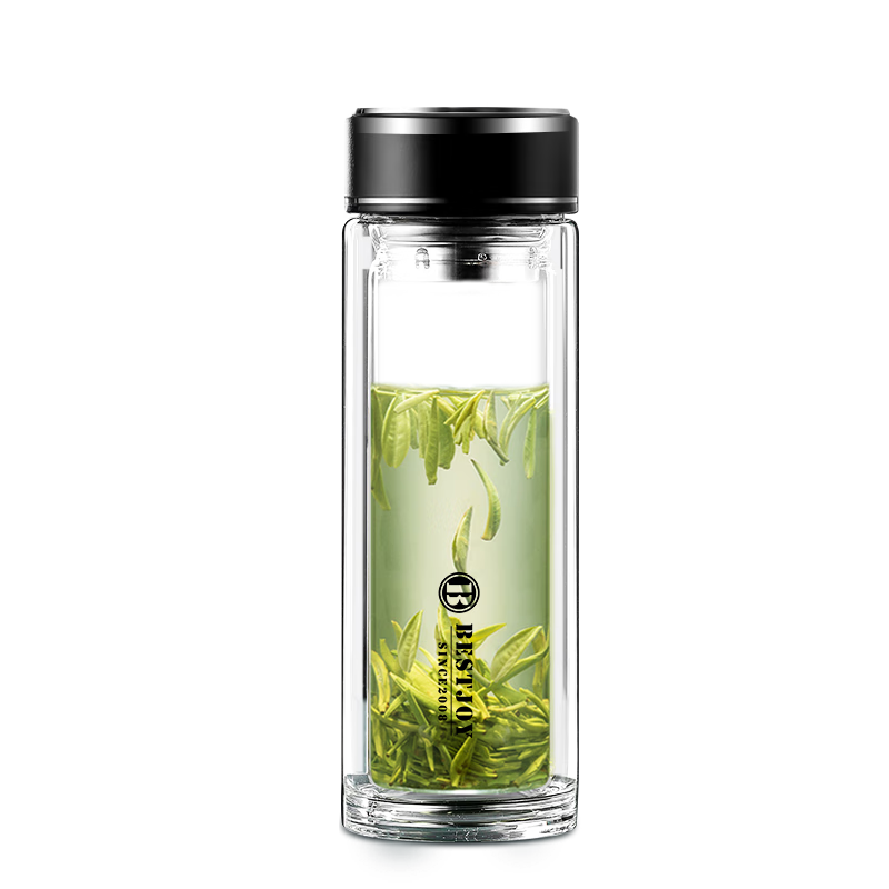 FUGURNG BESTJOY Double-Layer Glass Water Cup Portable Home Tea Cup with Filter for Men and Women Business Office 320ml Natural Color
