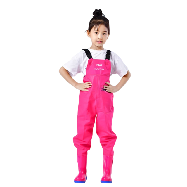 Peak Kids Waterproof Overalls Water Shoes Half-body Wading Pants Outdoor Fishing Beach Stream Hiking Pants Pink Size 31