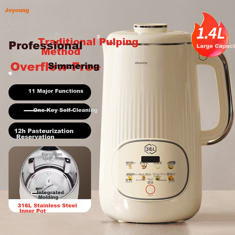 Joyoung Fully Automatic Household Blender 1.4L Soy Milk Maker Silent Filter-Free 316L Stainless Steel Self-Cleaning Juicer with Appointment DJ14X-D664