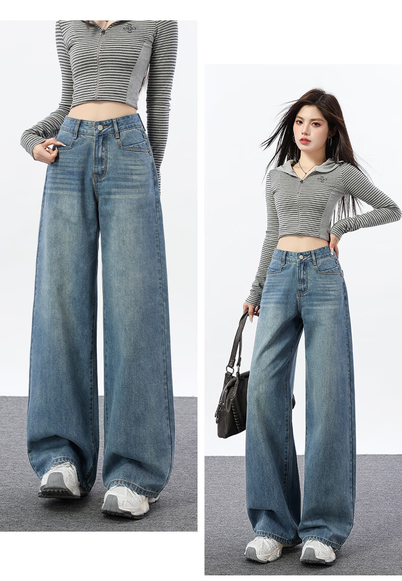 Jeanswest Women's Spring Summer Washed High-Waist Slim Fit Flared Jeans Nostalgic Blue M 13