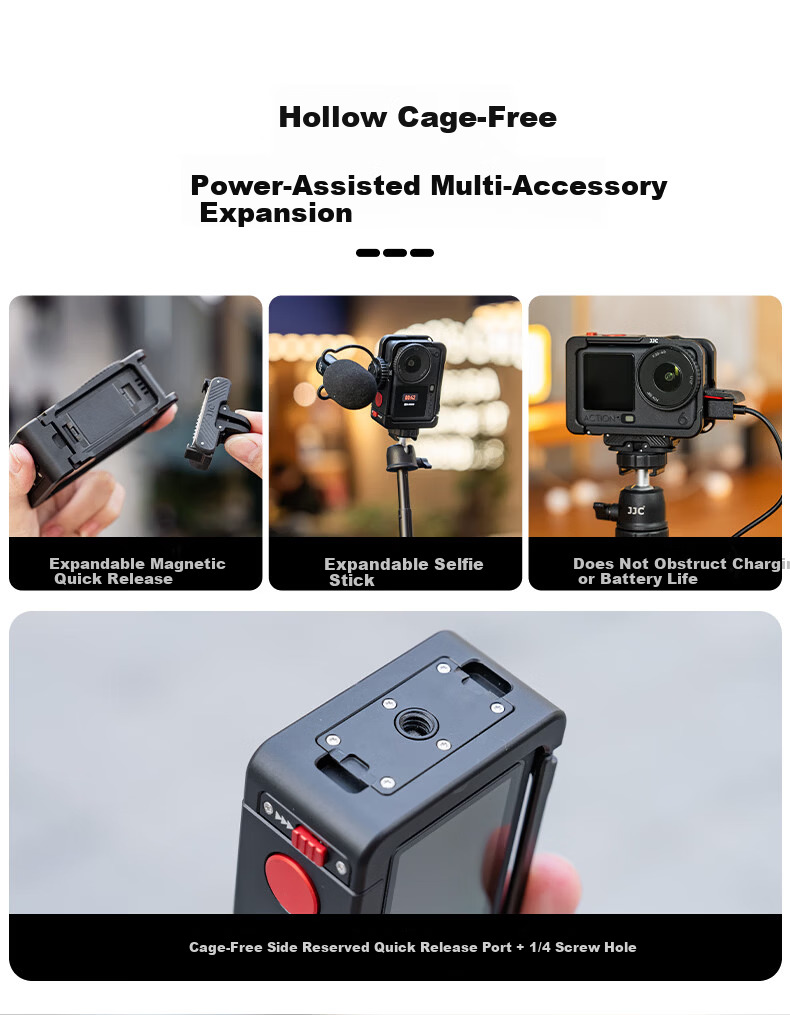 JJC DJI Action 6 Street Shooting Cage Handle Sports Camera Kit Osmo A6 Protective Case Expansion Accessories Ultra-Light Metal Aluminum Alloy 7