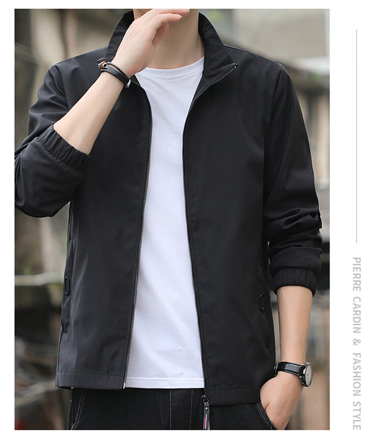 Pierre Cardin Men's Jacket Spring Autumn Lightweight Business Stand Collar Outdoor Windproof Casual Black L 12