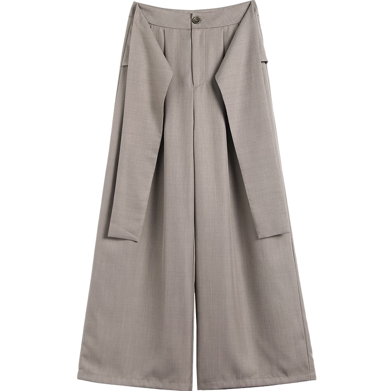 Demana Layered Style CP Spring Fake Two-Piece Tie-Waist Pleated Petite Loose Women's Wide-Leg Casual Pants