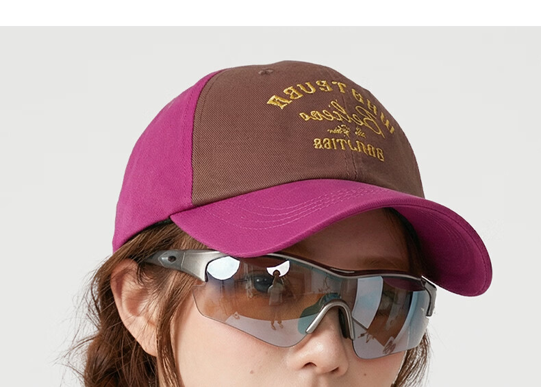 CACUSS Colorblock Baseball Cap for Women Spring New Letter Embroidered Vintage American Sunshade Slim Face Blue-Purple 20
