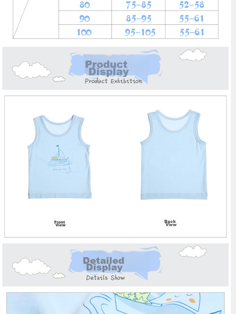 Aimer Kids Boys' Underwear Vest, 2-Pack Modal Undershirt Vest, Star Ship Pattern, White + Blue, Size 90 9