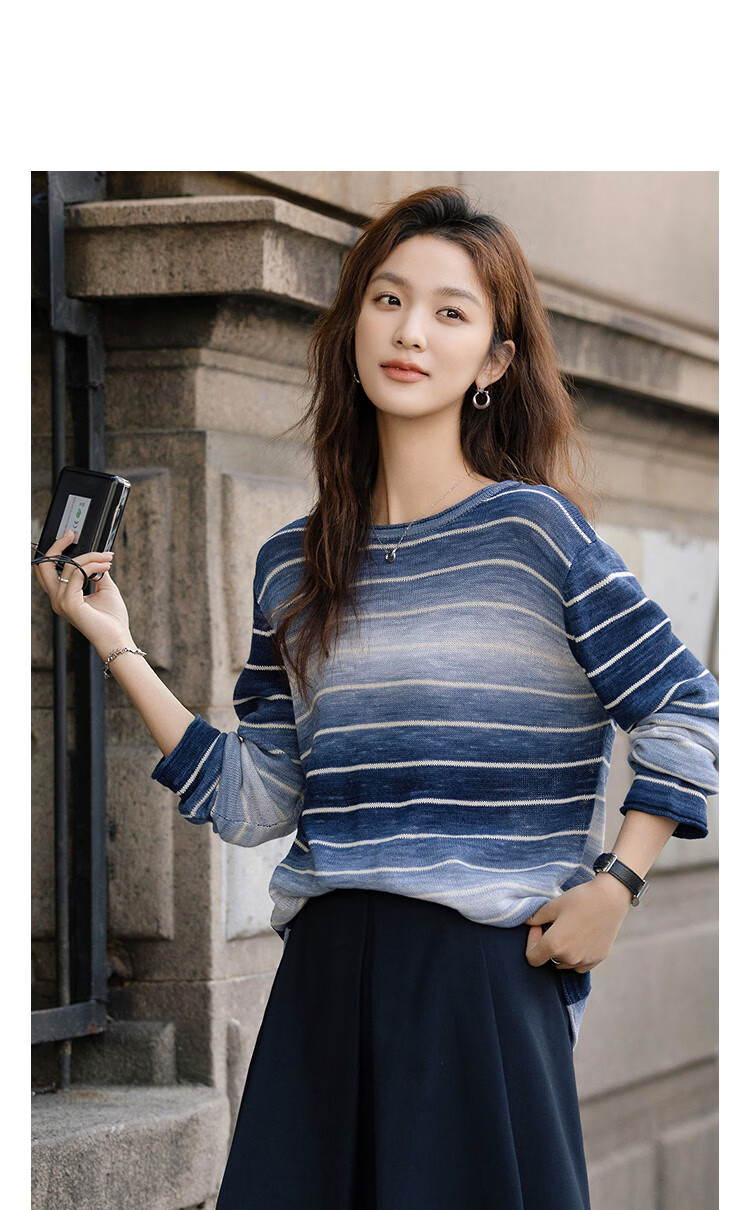 Demana [with Tencel Cloud Oxygen Cotton] Spring Irregular Striped Gradient Loose Petite Women's Knit Sweater 11