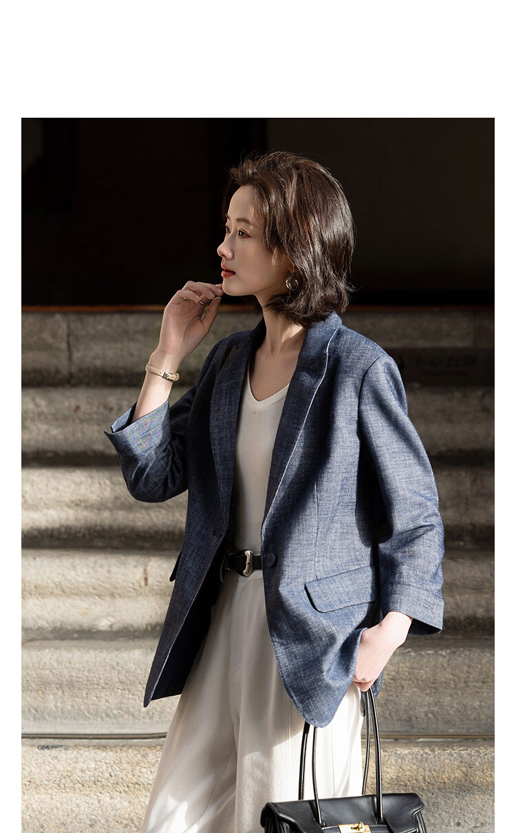 Demana [with Cloud Oxygen Cotton] Spring Business Notch Lapel Single Button Flap Pocket Three-Quarter Sleeve Waist-Cinched Women's Blazer Jacket 10