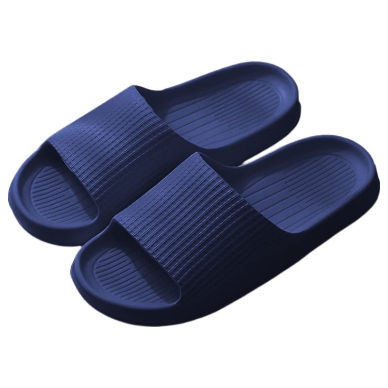 Qiumuxi Non-Slip Slippers for Men Indoor Home Bathroom Soft Thick Sole Silent Couple Women's Navy Blue Size 40-41