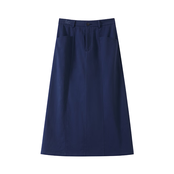 Inman Vintage Commuter Split Hem Cotton Mid-Length A-Line Skirt Autumn Women's Dark Blue - M