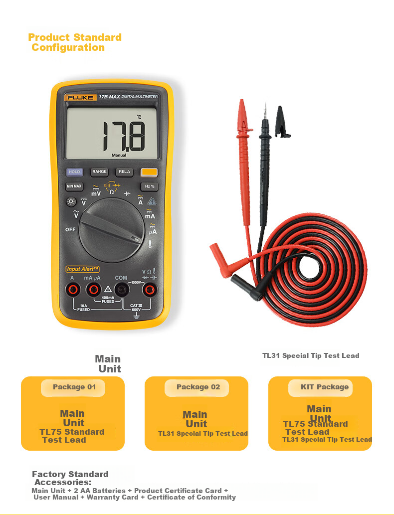 FLUKE 15B MAX KIT Digital Multimeter, High-Precision Smart Electrician Meter, Multimeter, Multi-Purpose Ammeter 11