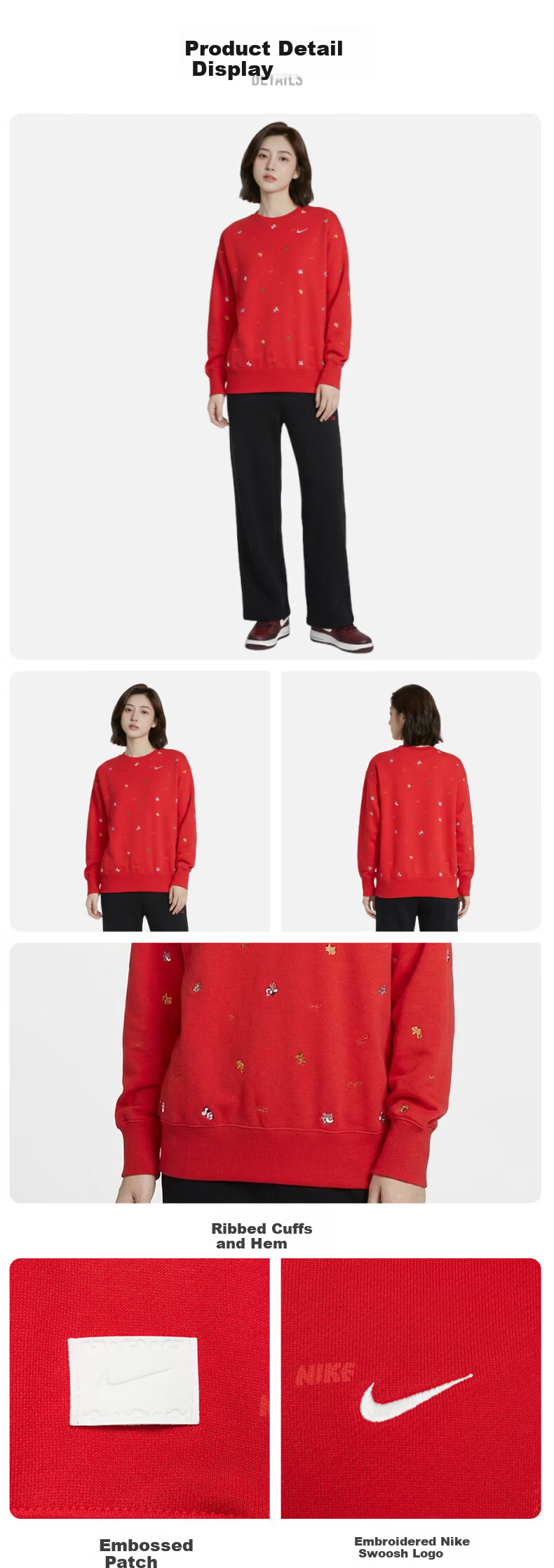 NIKE Women's Spring and Autumn Sweatshirt Casual Horse Year Limited Edition New Pullover IQ3825-657 Red XL 5