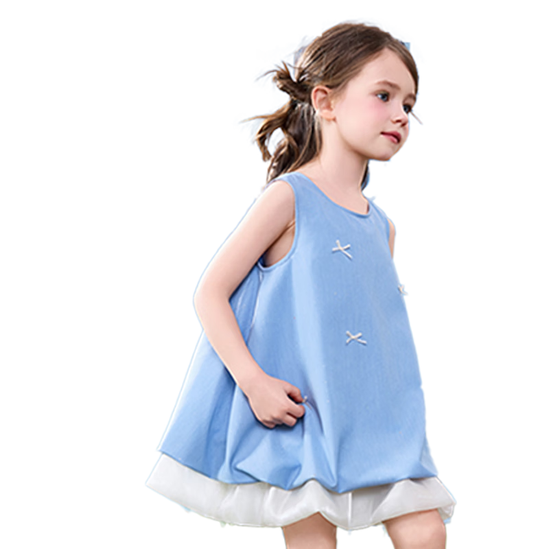 ASK JUNIOR Kids Summer Sleeveless Vest Dress Toddler Girls Flower Bud Double-Layer Dress 8
