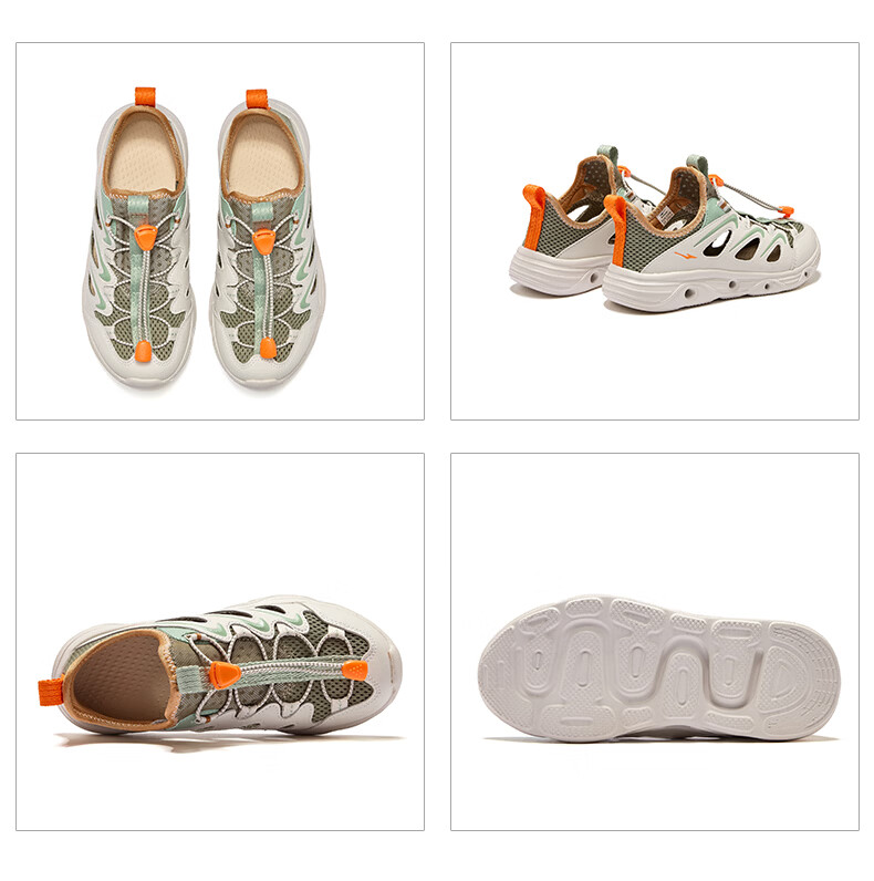 ERKE Kids Boys Girls Beach Sandals Children's Summer Hollow-out Drawstring Sandals Wild Gray/Oak Color Size 33 38