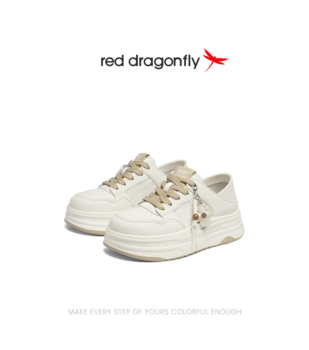 Red Dragonfly Fashion Sneakers 26 Summer Women's Thick Sole Height Increasing Breathable Casual White Shoes WTB26341 Beige Size 35 1