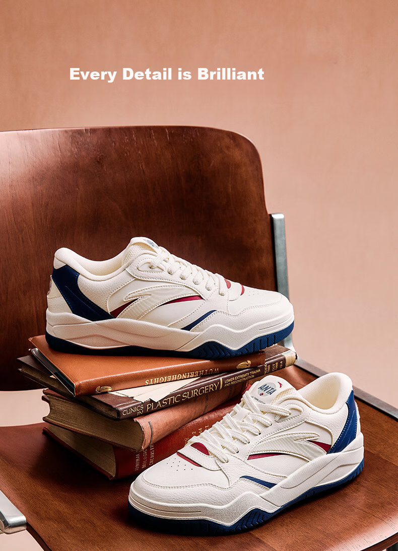Anta Wave 4.0 | Men's Casual Low-Top Colorblock Skate Shoes, Height-Increasing White Sports Sneakers 4