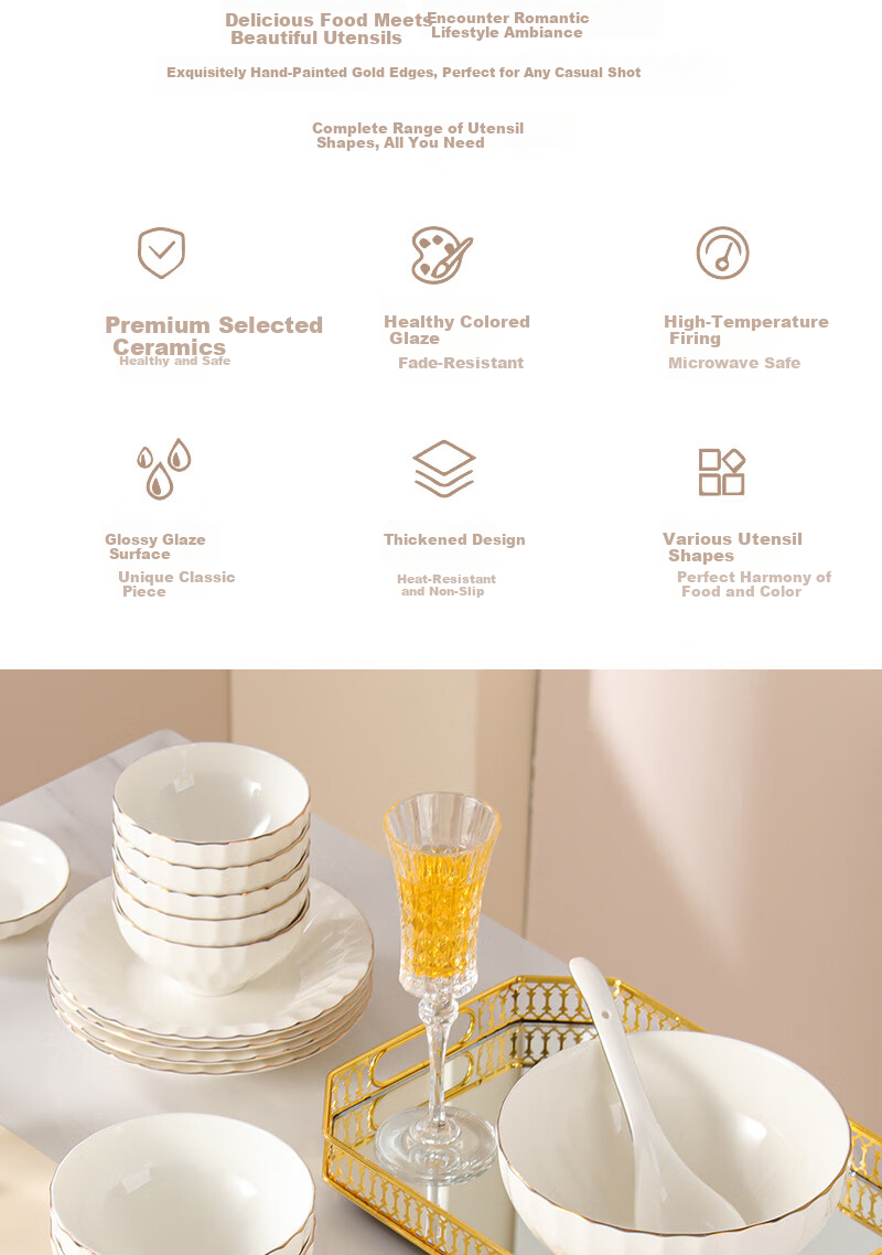 Jieyajie 66-Piece New 2026 Luxury Bone China Dinnerware Set Orchid Design Housewarming Gift 2