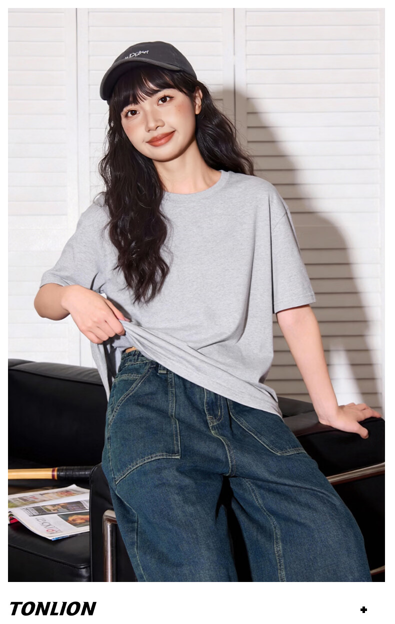 TonLion Women's Pure Cotton Heavyweight Soft Cotton Short Sleeve T-Shirt Casual Cartoon Design Crew Neck Summer New Arrival 11