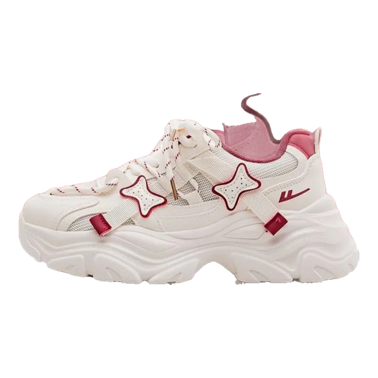 Warrior Women's Dad Sneakers Thick Sole Original Design Versatile Sports Shoes 4630M Beige/Wine Red Size 38