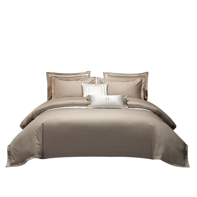 Hilton Hotel 4-Piece Set 60s A-Class Pure Cotton Jacquard Bedding Sheet Duvet Cover Flowing Brown 1.8m Bed