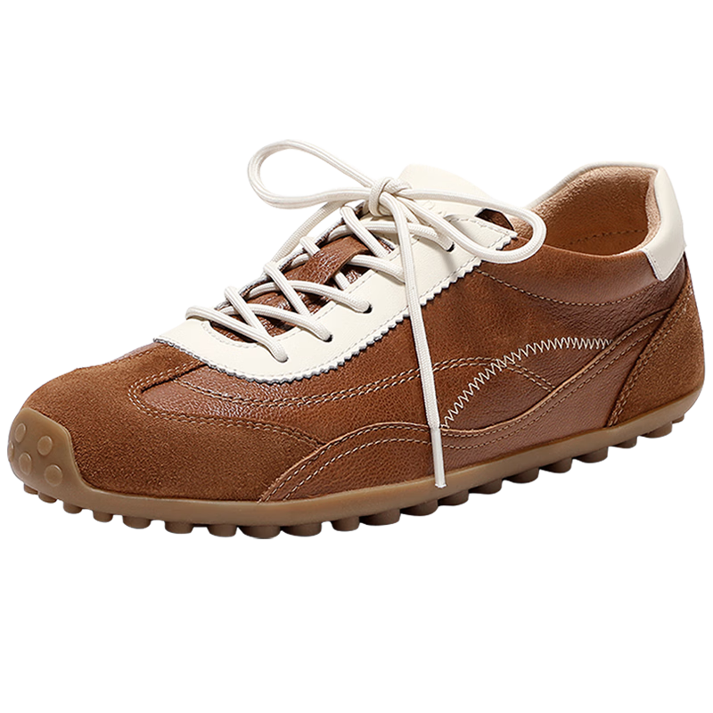 SENDA Women's 2026 Spring New Lambskin Patchwork Outdoor Casual Sneakers 4XV23AM6 Brown Size 37