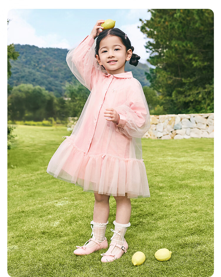 Balabala [balaOne] Kids Children's Dress Girls 2026 New Spring Shirt Mesh Skirt Short Skirt 21