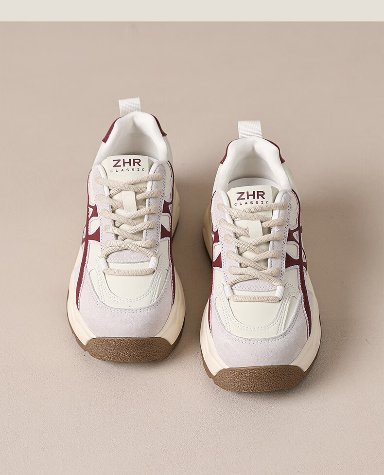 ZHR Women's Thick-Soled Dad Sneakers 2026 Spring New Retro Casual Running Shoes R126L Brown Size 37 12